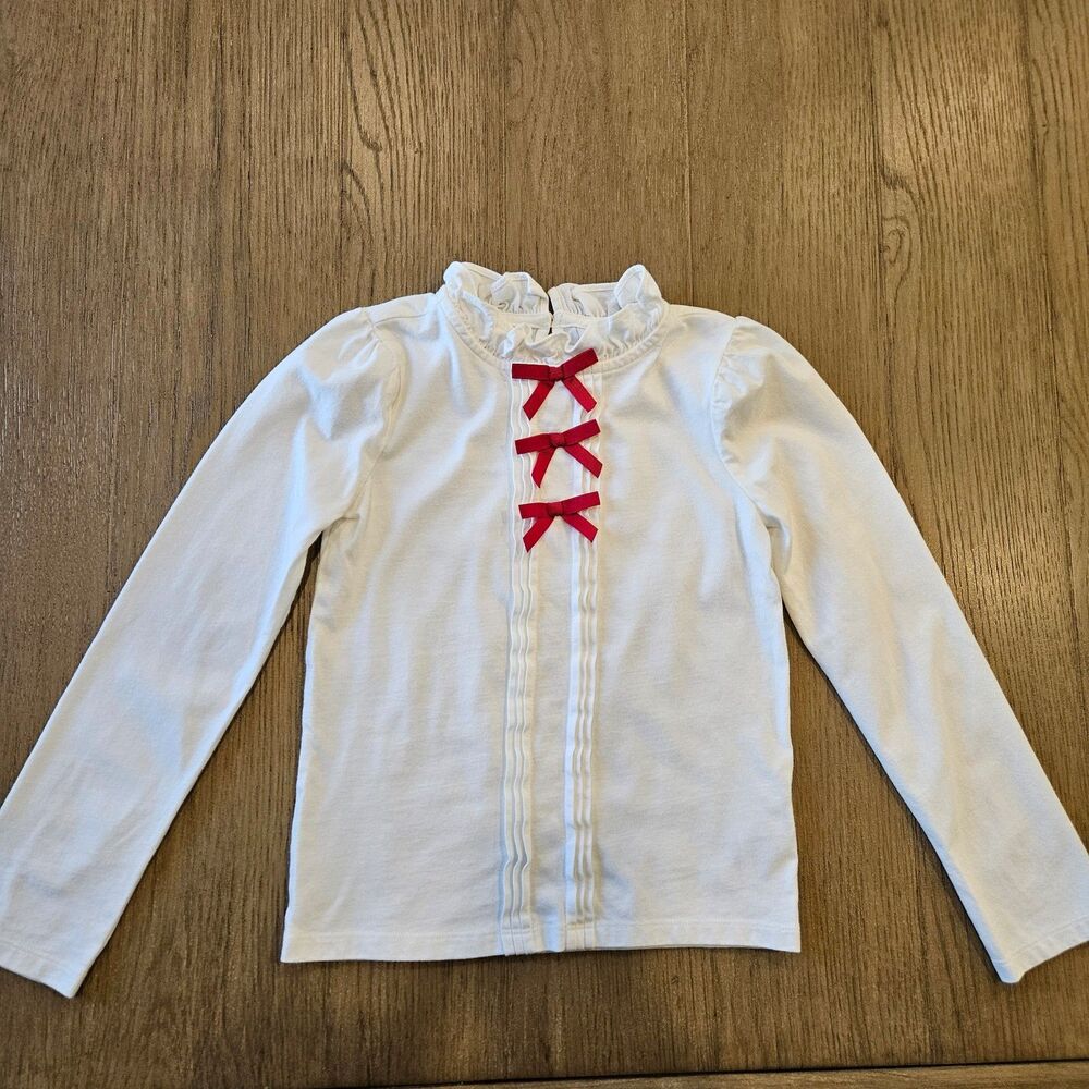 Janie and Jack White Long Sleeve Shirt with Red Bows Size 7